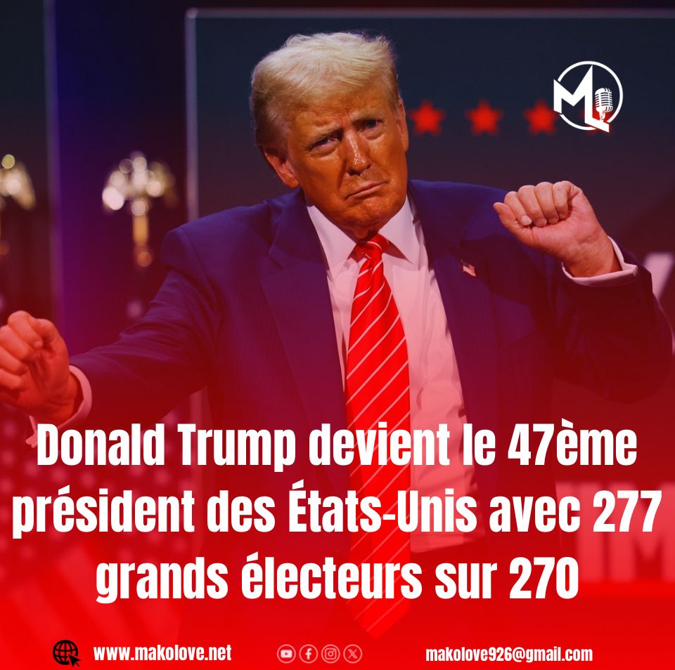 Donald Trump devient le 47ème président des États-Unis avec 277 grands électeurs sur 270